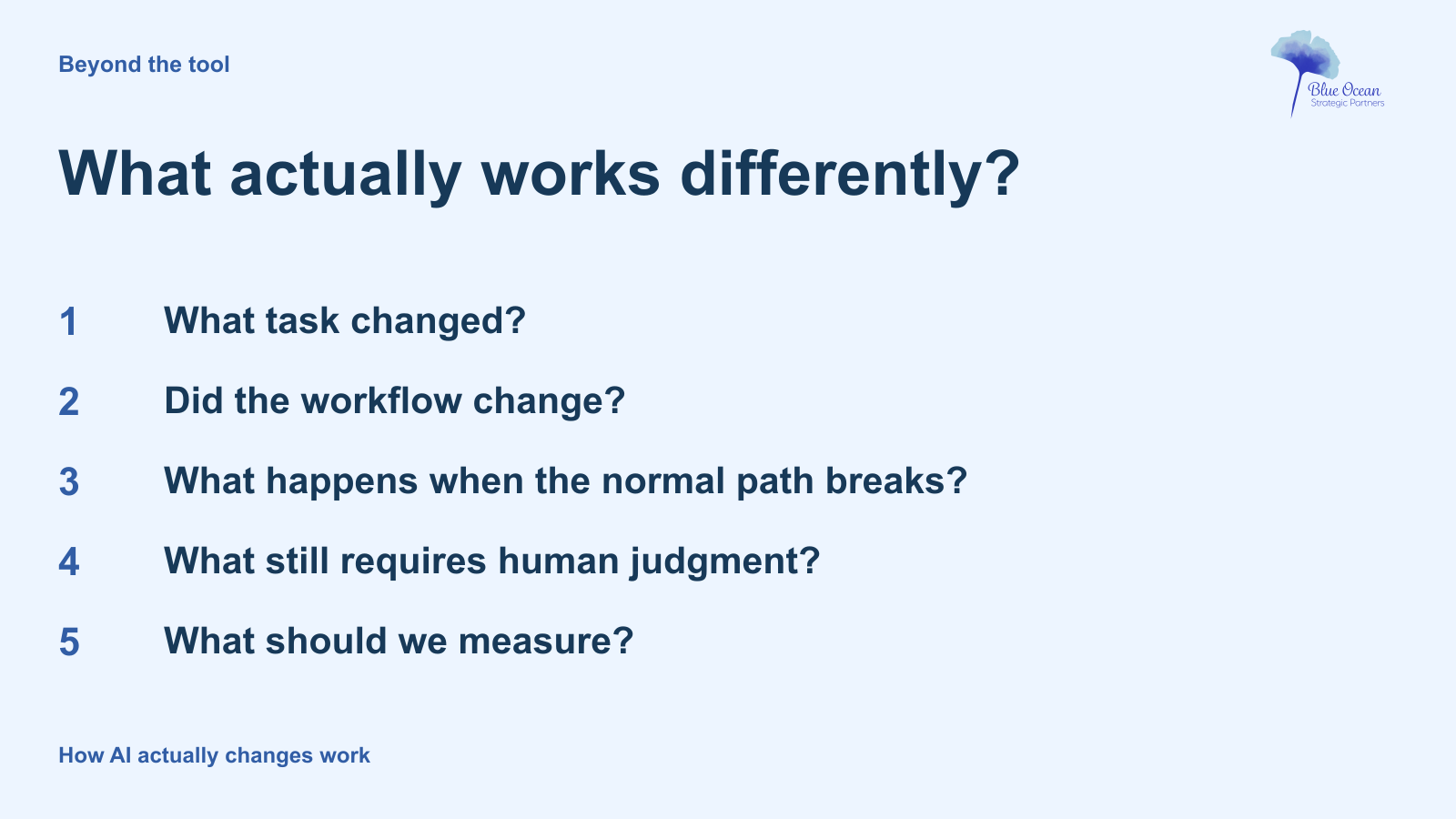 Five questions to test whether AI changed the work